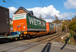 Sechsachsiger Gelenk-Taschenwagen (Doppeltaschenwagen Typ T3000e in Gelenkbauart) der Gattung Sdggmrss (33 52 4956 269-5 BG-WASCO) der WASCOSA AG (eingestellt in Bulgarien) am 19 03.2021 im Zugverband