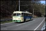 Oldtimer O-Bus Uerdingen Henschel hier in Solingen Burg am 12.5.2015 im historischen Sondereinsatz auf der Fahrt in Richtung Innenstadt Solingen.