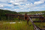 Blick auf die 1906 errichtete Hülsbachtalbrücke in Westerburg (Westerwald), eine 225 m lange Eisenbahnbrücke der ehemaligen Westerwaldquerbahn (ex KBS 425), am 07 Juli 2024 vom