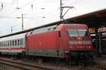 101 054-5 mit IC2238 Dresden-Warnemnde kurz nach der Ankunft im Bahnhof Stendal.27.08.2011