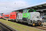 650 107-2 stand am 05.04.2024 mit leichten Unfall-Schäden im Rostocker Hbf.