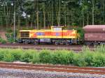 Eine MaK 1206 der Eisenbahn und H�fen ist am 23.07.2010 mit einem G�terzug in Dortmund-Marten-S�d unterwegs.