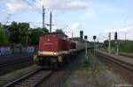 204 347-9 (202 347-1) & 204 311-5 (202 311-7) MTEG - Muldental Eisenbahnverkehrsgesellschaft mbH mit einem Hackschnitzelzug in Rathenow, in Richtung Stendal unterwegs.