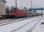 Nachdem Schneefall erwischte ich,am 31.Januar 2015,mal eine Zeit als es zum Glück mal nicht schneite und ich die Ausfahrt von 101 090-9 mit dem IC 2212 Koblenz-Binz aus Bergen/Rügen