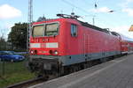 143 306-9 mit RE5(RE 18491)von Warnemünde nach Berlin Hbf(tief)stand am Mittag des 03.10.2018 abgestellt in Warnemünde.