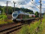 ET 22002 (2-teiliger Stadler Flirt) der Abellio Rail NRW am 09.07.2012, hier kurz vor dem Bf Siegen-Weidenau.