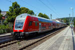 Der RE 9 - Rhein Sieg Express (RSX) Siegen - Köln – Aachen der DB Regio NRW, hat am 06 August 2024 Steuerwagenvoraus den Bahnhof Kirchen/Sieg erreicht.