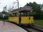 Historische Rostocker Straenbahntriebwagen Nr.26 Baujahr 1926,am 28.Mai 2011,an der Haltestelle  Rostock Betriebshof Hamburger Strae .