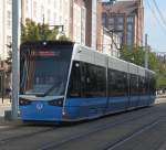 Vossloh 6N2-Wagen(603)stand als Linie 1 von Hafenalle,Rostock nach Rgener Str.Rostock-Ltten Klein in der Rostocker Innenstadt.05.09.2014