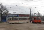 Tatra-Straenbahn vom Typ T6A2(704)und Tatra T6A2 Wagen 551 waren am 04.03.2016 auf dem Gelnde der Rostocker Straenbahn AG abgestellt.