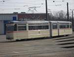 Triebwagen 1 Gothawagen der Rostocker Nahverkehrsfreunde steht auf dem Betriebshof der Rostocker Straenbahn AG In der Hamburger Str.in Rostock.(12.04.10)