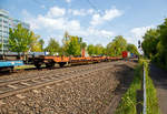 WASCOSA AG Doppeltaschenwagen Typ T3000es in Gelenkbauart (sechsachsiger Gelenk-Taschenwagen) 33 85 4956 190-4 CH-WASCO der Gattung Sdggmrss, fr den Transport von Sattelanhnger, Grocontainer und