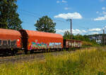 2-achsiger Flachwagen mit öffnungsfähigem Planendach und Stoßverzehreinrichtung zum Schutz vor Rangierstößen, 41 80 3384 088-5 D-DB, der Gattung Kijls 450, der DB Cargo AG