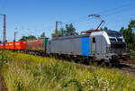 Die an die TX Logistik AG, Troisdorf (zur Mercitalia Group gehörend) vermietete SIEMENS Vectron AC 6193 154-2 (91 80 6193 154-2 D-Rpool) der Railpool GmbH (München) fährt am 28 Juni