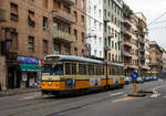 Die ATM Tram 4602 fährt am 14.09.2017 als Fahrschulfahrzeug auf der Via Fabio Filzi in Mailand, nähe Milano Centrale.
