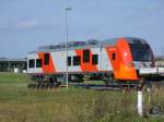 Russischer Desiro RUS,am 04.September 2012,noch verladen auf einem Schwerlasttransporter in Mukran.