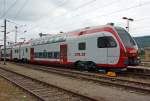   Detailansicht von CFL 2306, ein dreiteiliger Elektrischer Doppelstocktriebzug Stadler KISS, am 14.09.2014 im Bahnhof Wasserbillig.