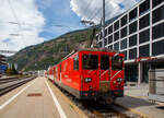 Der ex FO heutige MGB Gepäcktriebwagen Deh 4/4 II - 92  Realp  hat unseren MGB Regio-Zug R43 (Furka-Oberalp-Bahn) am 07 September 2021 von Andermatt nach Brig gestoßen/geschoben, nun sind