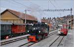 Die Blonay-Chamby G 2x 2/2 105 bei einer Rangierfahrt zum Umfahren ihres Zuges in Chatel St-Denis.