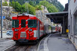 Der Elektrische Zahnradgepäcktriebwagen für gemischte Zahnrad- und Adhäsionsbetrieb MGB Deh 4 /4 II - 93 „Oberwald“, ex FO Deh 4/4 II – 93, hat am 02 August 2019 mit
