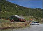 Die DFB HG 4/4 704 erreicht mit dem Dampfzug 133 von Realp kommend nun das Ziel Oberwald.