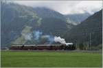 Die Blonay-Chamby HG 3/4 N° 3 im Goms mit ihrem Dampfzug Oberwald - Reckingen.