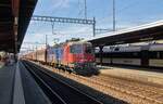 Re6/6 620 019  Arbon  durchfährt mit einem langen Güterzug den Bahnhof Stein-Säckingen.