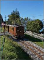  BERNE EN FETE  bei der Blonay Chamby Museumsbahn - die BOB HGe 3/3 N° 29, auf dem Weg nach Blonay kurz vor der Haltestelle  Cornaux .