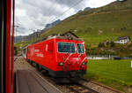 Wir sind am 07 September 2021 mit dem MGB Regionalzug von Andermatt nach Visp (auf der Furka-Oberalp-Bahn) unterwegs, in mssen wir Hospental (von lateinisch hospitale „Herberge“)  den