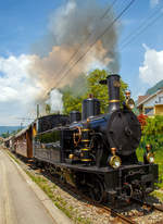   50 Jahre BC - MEGA STEAM FESTIVAL der Museumsbahn Blonay–Chamby:  Die schne ex SBB Brnigbahn Tal-Dampflok G3/4 208 der Ballenberg Dampfbahn fhrt am 19.05.2018 mit einem Zug von Blonay nach