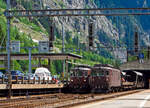 BLS Autoverlad Lötschberg (Kandersteg–Goppenstein) im Bahnhof Goppenstein am 28.05.2012.