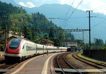 Nachschuß auf einen RABDe 500, der am 13.09.2016 als ICN 667 (Basel SBB - Lugano) den Bahnhof Faido an der Gotthard-Südrampe durchfährt