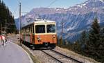 Von den Wanderern interessiert beobachtet fährt der Be 4/4 21 im Mai 1981 von Grütschalp in Richtung Mürren