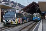 In Zweisimmen zeigen sich der von Sarah Morris gestaltete ABt 341, Be 4/4 5001 und Bt 241  Monarch  nach Lenk und der MOB ABDe 8/8 4001 SUISSE nach Gstaad - (Montreux).