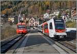 Der alte geht, der neue kommt : der TMR BDeh 4/8 21 (UIC 90 85 838 0872-4 CH-TMRSA) als R 26210 auf der Fahrt von Vernayaz nach Vallorcine verlässt Finhaut, während der neue TMR /SNCF Beh 4/8 92 / 983 (UIC 90 85 838 0892-2) auf einer Testfahrt nach Salvan auf die Abfahrt wartet.

19. November 2025 