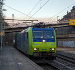 Die BLS Cargo 020 - Re 485 020-2 (91 85 4485 020-2 CH-BLSC) fhrt am 12.01.2022 mit einem GTS - Container-Zug durch Kirchen/Sieg in Richtung Kln.