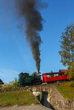 Die Kohle befeuerte BRB 6 fhrt am 01.10.2011 um 9:45 Uhr mit ihren Zug (zwei Vorstellwagen) zum Brienzer Rothorn hinauf. 

Die H 2/3 der 2. Generation wurde 1933 unter der Fabrik-Nr. 3567 bei der SLM - Schweizerische Lokomotiv- und Maschinenfabrik in Winterthur gebaut. 

Das Pflichtenheft verlangt die Befrderung von zwei statt nur einem 4-achsigen Personenwagen. 

Technische Daten:
Spurweite: 800 mm
Achsfolge: 2zz1' (d.h. 2 nicht angetriebene Tragachsen, 2 Triebzahnrder, 1 bewegliche Laufachse)
Zahnstange System: Abt
Leistung: 220 kW (300 PS)
Zugkraft: 50 kN 
Hchstgeschwindigkeit bei 250 ‰ und unter Volllast: 9,0 km/h
Leergewicht: 16.700 kg
Dienstgewicht: 20.000kg 
Lnge ber Puffer: 6.400 mm
Tragraddurchmesser: 653 mm
Triebzahnraddurchmesser: 573 mm
Laufraddurchmesser: 520 mm
Zahnradbersetzung: 1:2,2
Kohlenvorrat im Kasten: 550 kg (Verbrauch 350 kg/Fahrt)
Wassermenge im Kessel: 1.050 Liter
Wasservorrat im Kasten: 1.500 Liter
Wasserbedarf pro Fahrt Brienz-Rothorn retour: 2.000 Liter
Kesseldruck: 14 bar
berhitzung: auf 380 C (Grossrauchrhren-berhitzer System Schmidt)
Zylinderhub: 400 mm 
Keine Feuerung bei Talfahrt: Bei Talfahrt wird die Dampfmaschine als Luftpumpe betrieben: sie bremst den gesamten Zug, zur Khlung muss Wasser eingespritzt werden
Gegendruckbremse: System Riggenbach
Handbremsen: auf Fhrer- und auf Heizerseite
Personalbedarf: 1 Lokfhrer und 1 Heizer
    
1971/72: grundlegende Sanierung, neue Feuerbchsen durch das Ausbesserungswerk Offenburg der DB
1990: Umbau der Feuerung auf Stckkohle, statt Brikettfeuerung
    
Die Lok kann im 2 1/2-Stunden-Takt eingesetzt werden.
