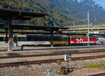 Der Gepcktriebwagen De 110 022-1 (ex LSE De 4/4 122), der vor dem Umbau auf reinen Adhsionsbetrieb der ex SBB Deh 4/6 907 bzw.