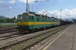 ZSSK 131 063 steht am 30 Mai 2015 mit ein Kohlezug in Vrutky. Die 131er sind meistens auf die hügelige Strecke Zilina--Vrutky--Strba--Kosice unterwegs.