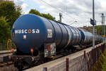 Vierachsiger großvolumiger Wascosa – euro tank car ® 95 m³-Drehgestell-Kesselwagen mit Bremserbühne (95 m³ Mineralöl-Kesselwagen) 33 54 7838 077-7 CZ-WASCO der