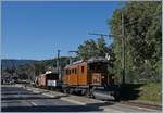 50 Jahre Blonay Chamby - MEGA BERNINA FESTIVAL: der Bernina Krokodil Ge 4/4 182 verlässt mit einem Güterzug Blonay.